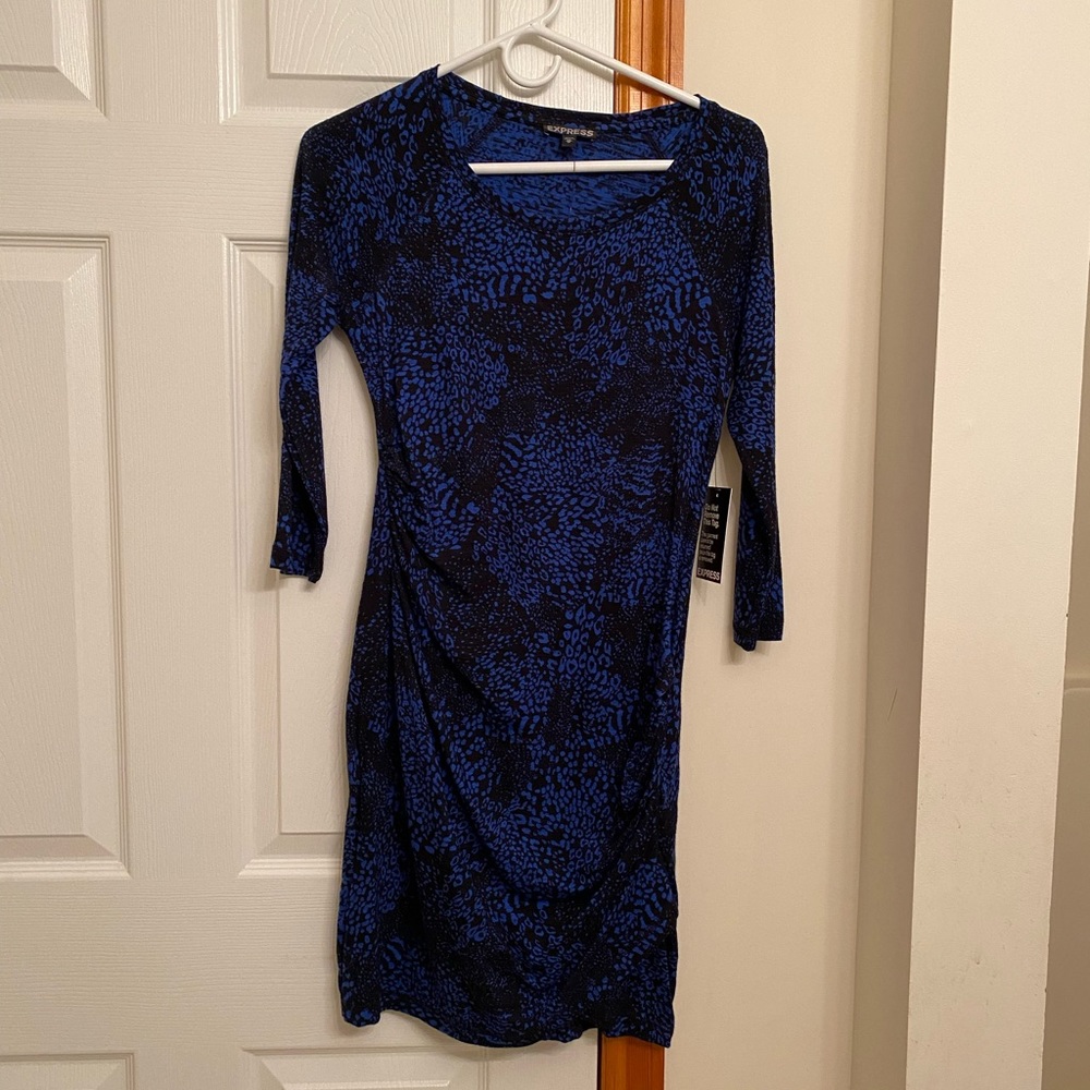 Express Black and Blue printed dress, extra small (XS), New with tags